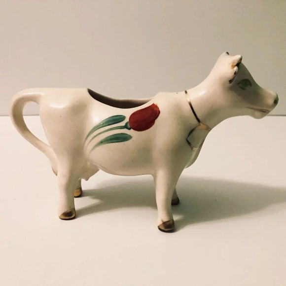 Vintage Ceramic Cow Creamer Red Tulip  Figurine 8 Inch Long - Picture 15 of 16